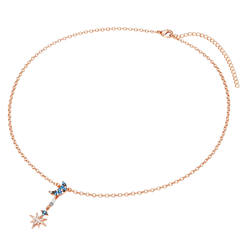 Kette roségold Perle (synth.) weiß grau verziert mit Kristallen von Swarovski® bunt