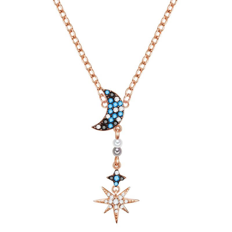 Kette roségold Perle (synth.) weiß grau verziert mit Kristallen von Swarovski® bunt