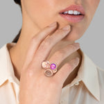 Ring roségold Glas weiß Kunststoff lila hellrosa