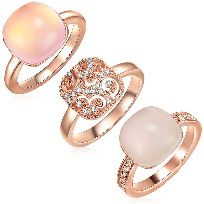 3er Set Ringe roségold verziert mit Kristallen von Swarovski® weiß