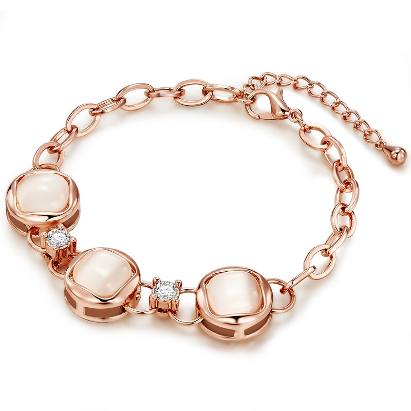 Armband roségold Katzenauge weiß hellrosa